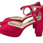 French Connection Women's Platform Peep Toe Pumps NEW Bright pink satin Size 11 Photo 3