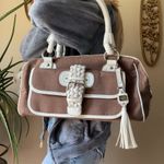 Rafe Brown and White Shoulder Bag with Silver Hardware Photo 1