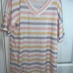 BomBom Pastel Stripped Knitted Spandex Polyester Short Sleeve Blouse Size XL Photo 0