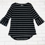 Tickled Teal  Women's XL Top‎ Black White Striped Bell Sleeve Round Neck Photo 0