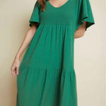 Nation Ltd Jacie Dress Fern Green Smocked Tiered Flutter Sleeve Midi Size S Photo 0