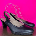 Wonders Black Leather Slingback Round Toe Low Heel Pump Sz 8 Black Photo 0