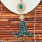 Elegant Gold and Green Glass Pendant Tassel Necklace 30” Photo 1