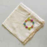 Vintage Silk Embroidered Floral Lace Ivory Handkerchief White Photo 5