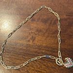 Goldtone paperclip chain multi color heart charm Photo 1