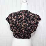 American Eagle ‎ Size S Black Floral Cap Sleeve Front Tie Smocked Waist Crop Top Photo 4