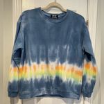 Jolie & Joy Size M Long Sleeve Crew Navy Blue Tie Dye Stripe Terry Sweatshirt Size M Photo 0