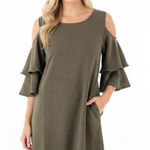 Adeline large NWT olive suede cold shoulder dress Photo 0