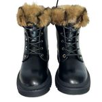 Shoedazzle Kleio Combat Boots Faux Fur Trim Chunky Lug Sole Black Photo 4