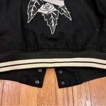 PacSun Women’s Bomber Jacket Black White Embroidered Medium Gothcore Rose Skull Photo 11