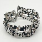 Handmade Lot of 2 Seed Bead Wire Braided Wrap Cuff Bracelets Hand Crafted Black Photo 1