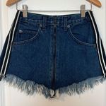 Carmar Beatrice Zip Front Denim Jean Skirt Reflective Stripes Raw Hem Size 25 Blue Photo 1