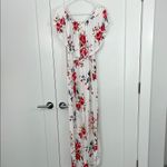 Medium Floral White and Red Off Shoulder Maxi Dress with Pockets Photo 2
