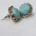 Unique Vintage  Faux Turquoise Silver Tone Crown Post Earrings Photo 2