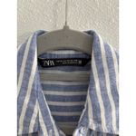 ZARA  Top Womens XS Blue White Stripe Linen Button Down Coastal Beachy Minimalist Photo 2