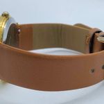 Treavor ladies 32mm Quartz analog watch gold tone Japan brown leather band runs Photo 2