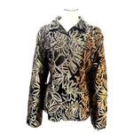 Chicos Size 2 Black Gold Silk Blend Floral Sheer Jacket Artwear Style City Style Brown Photo 1