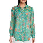 Figueroa & Flower Petite Large PL Margo floral long roll tab sleeve blouse NWT Multiple Photo 3