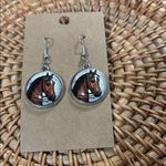 NWT Equestrian Circular Glass Dangle Earrings Brown Photo 0