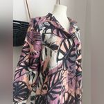 Noen Palm Leaf Button Up Long Sleeve Shirt Dress, Pockets XS Black Photo 1