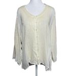 J.Jill  Top‎ Blouse Size Large Floral Embroidered Sheer Ivory Cottage Romantic Photo 1