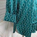 Como‎ Black Satin Diamond Print Button Up Shirt Blouse Teal Green Small Photo 5