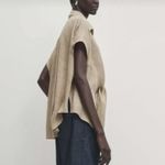 Massimo Dutti  Taupe Beige Tie Front Linen Blouse Size M Photo 2