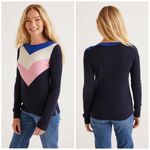 Boden Navy Chevron Cashmere Crew Neck Jumper Sweater Pink Photo 1