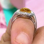 14kt White Gold 2+ Carat Cushion Cut Diamond Halo Citrine Ring Silver Size 6 Photo 7