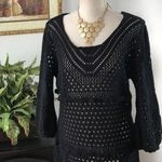 Le Moda Black Crochet Open Knit Tunic Sweater Women’s Scalloped Hem Long Sleeve Size M Photo 1