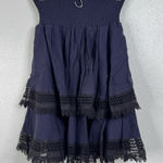 Maje  Navy Tiered Black Lace Trim Skirt Size 1/Small Photo 0