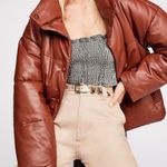 Free People  genuine leather Quilted Bomber Snap Puffer coat NEW Photo 3