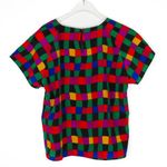 Impressions 1980s Vintage Rainbow Checkered Short Sleeve Blouse Retro Medium Pink Photo 5