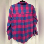 Attention  Women’s Electric Hot Pink Blue Plaid Flannel Button Down Size Small Photo 4