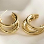 18K Gold Plated Lightweight Chunky Open Gold Hoop Earrings for Women Photo 0