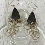 Peruvian Dark Brown Stone Alpaca Silver Earrings Photo 4