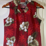 LAVAHUT Hawaiian Sleeveless Button Up Shirt Red Tropical Palm Hibiscus Women's S Photo 0