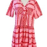 Bindu Bohemian Summer Printed Ruffle Shirt Dress Size Small Indian Cotton Pink Photo 0