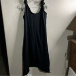 Spicy Green Mango Black Jersey Knot Tie Shoulder Raw Hem Lagenlook Dress Photo 7