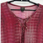 Worthington  Lace Up Neck Womens Top Sz 3X Boho Flowy Burgundy Office Striped Photo 1