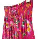 Boho Floral Maxi Skirt XS Smocked Waist Button Front Festival Cottagecore Boho Pink Photo 2