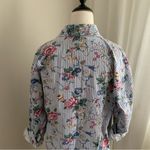 Floral Print Yellow Black Gray cotton Striped Shirt Size Medium Photo 6