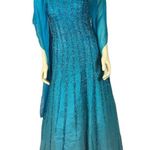 Vintage Alyce Designs 80s Strapless Beaded Blue Prom Evening Gown scarf size 8 Photo 2