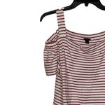 Ann Taylor  Cold Shoulder T-Shirt Top‎ Size Medium White With Red Stripes Stretch Photo 3