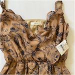 Nordstrom  Soprano Brown Tan w/ Navy flowers Sheer ruffled‎ flowy dress Photo 3