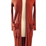 Maje  Milan Long Ribbed Cardigan Sweater Terracotta Cotton Knit Coat 1 Small EUC Photo 0