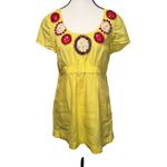 Boden Sunny Yellow Linen Beaded Jeweled Short Sleeve Tunic Top Ruched Size 6 Photo 1