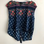 AQUA  Boho Cropped High Low Floral Rayon Sleeveless Blue Top Women’s Size S Photo 0