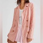 Free People Pink Cream Long Sleeve Button Waist Tie Olivia Gingham Blazer M Photo 5