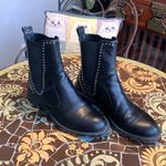 ZARA  TRAFULAC SILVER STUDDED COMBAT MOTO ANKLE BOOT BLACK SLIP ON SZ: 6.… Photo 1